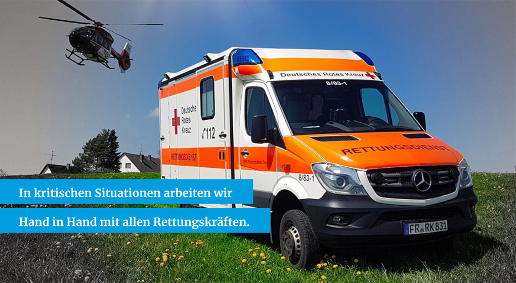 Rettungswagen und Rettungshubschrauber